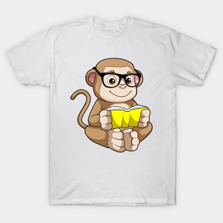 Monkey as Student with Glasses & Book T-Shirt